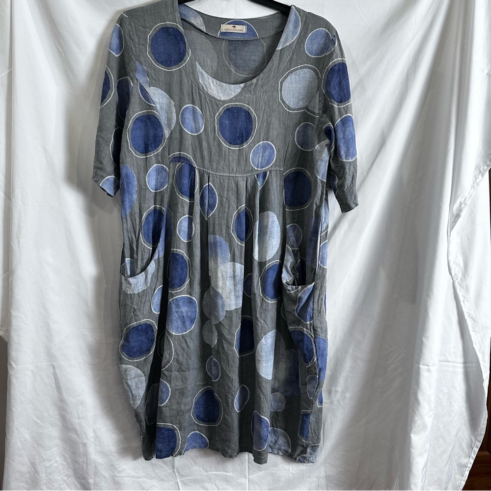 Lands Downunder Gray and Blue Polka Dot Women's Dress Balloon Hem Size XL